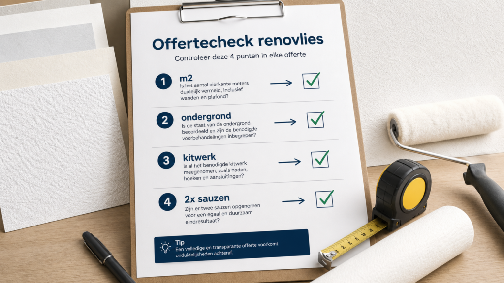 Infographic met vier controlepunten voor een renovliesofferte