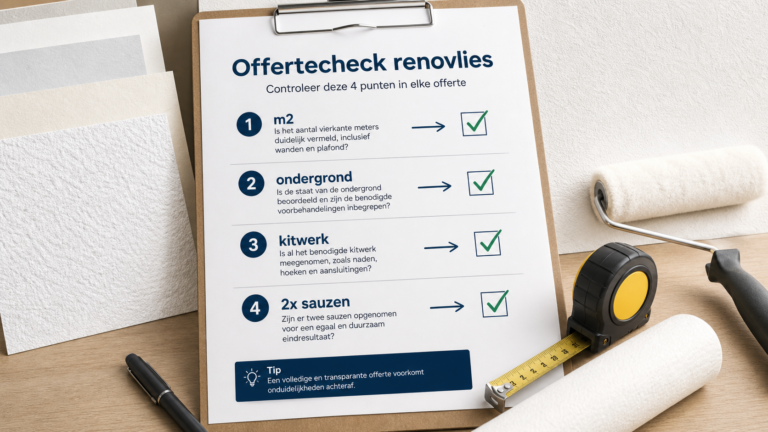 Infographic met vier controlepunten voor een renovliesofferte